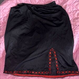 Vintage black nylon slip Size small red slit